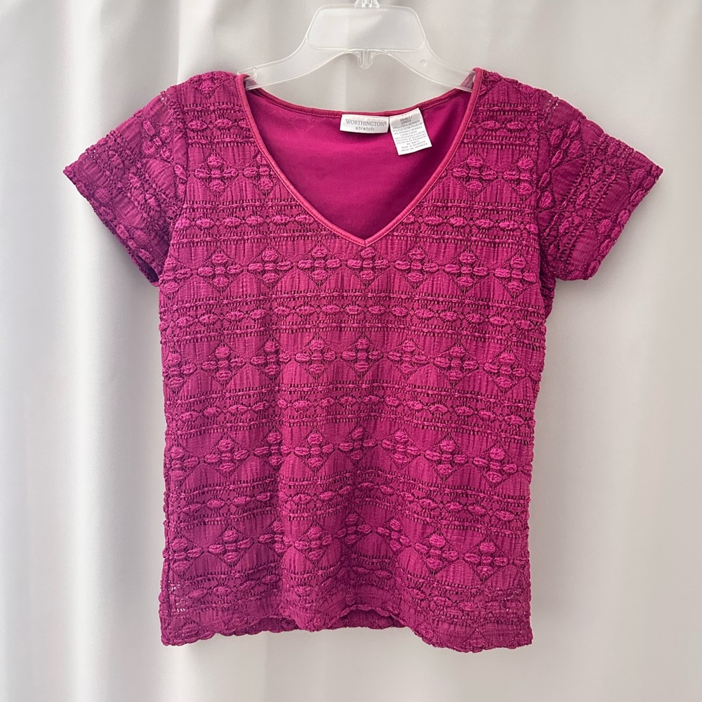 Worthington Lace Short Sleeve Magenta Size S